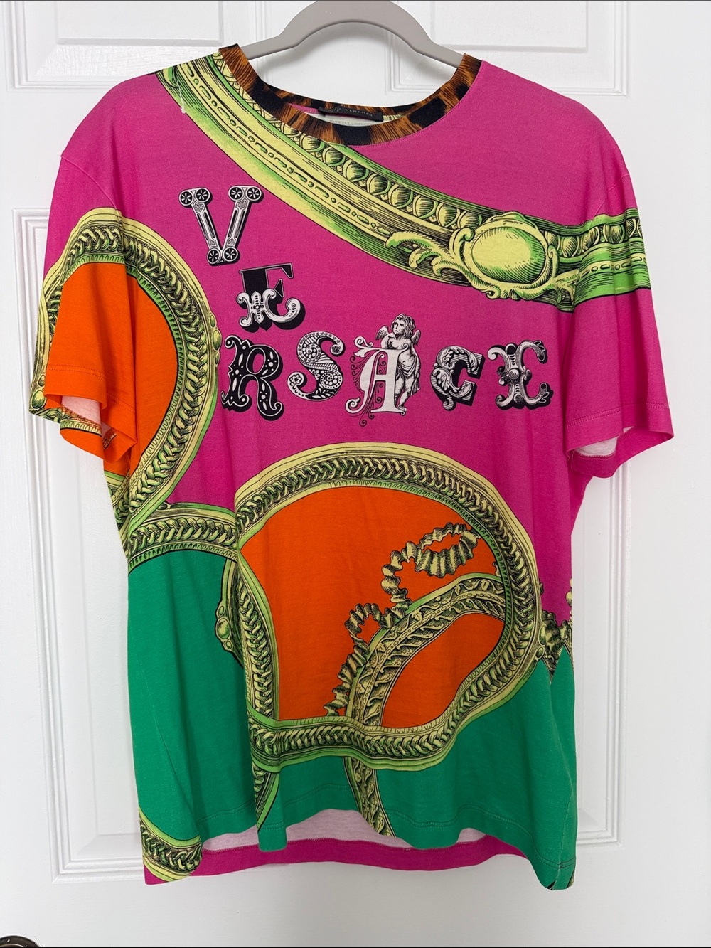 Versace Unisex  Pink Multi-Color Graphic Logo T-Shirt